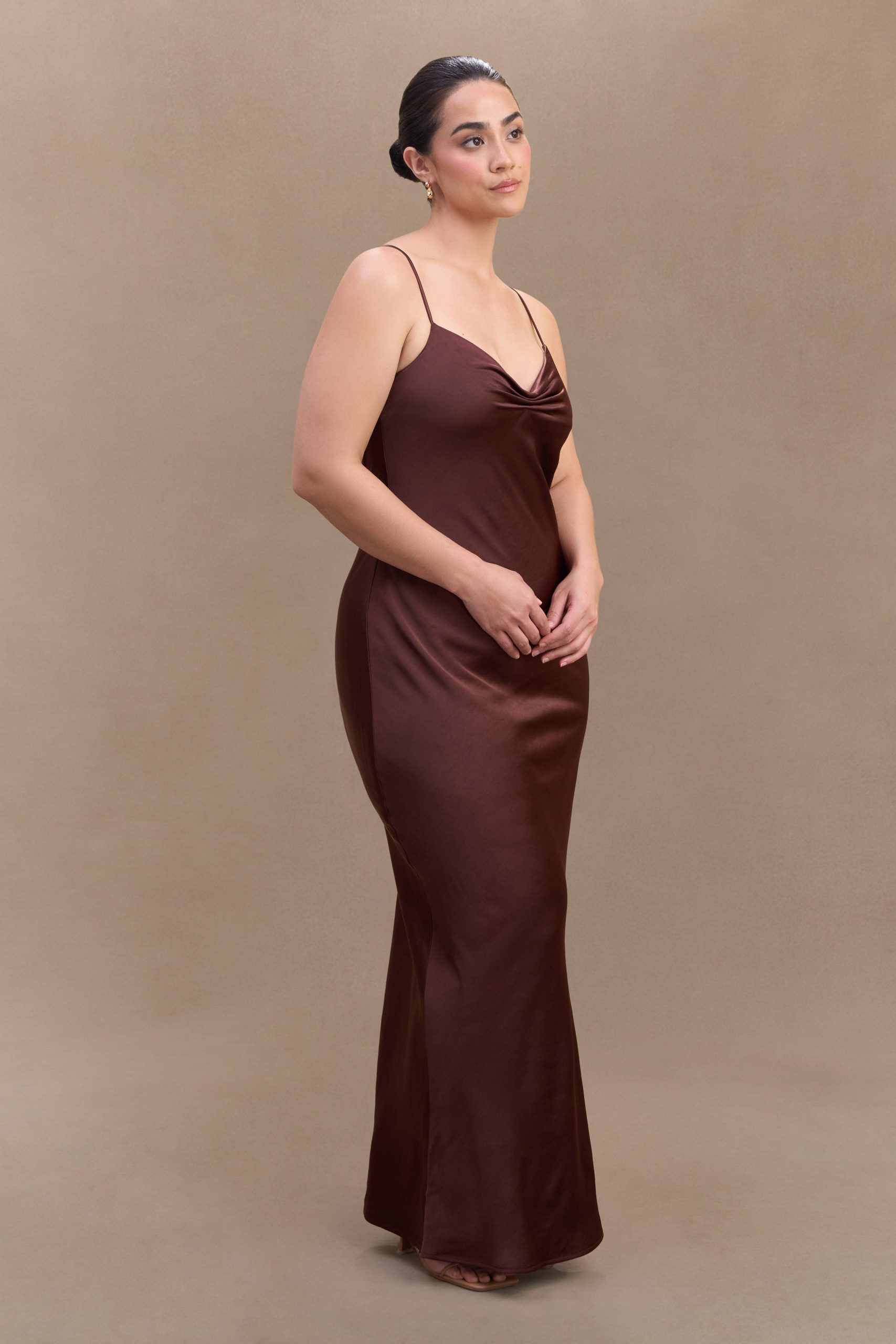 Lilly Sweetheart Satin Maxi Dress - Dark Chocolate - Image 7
