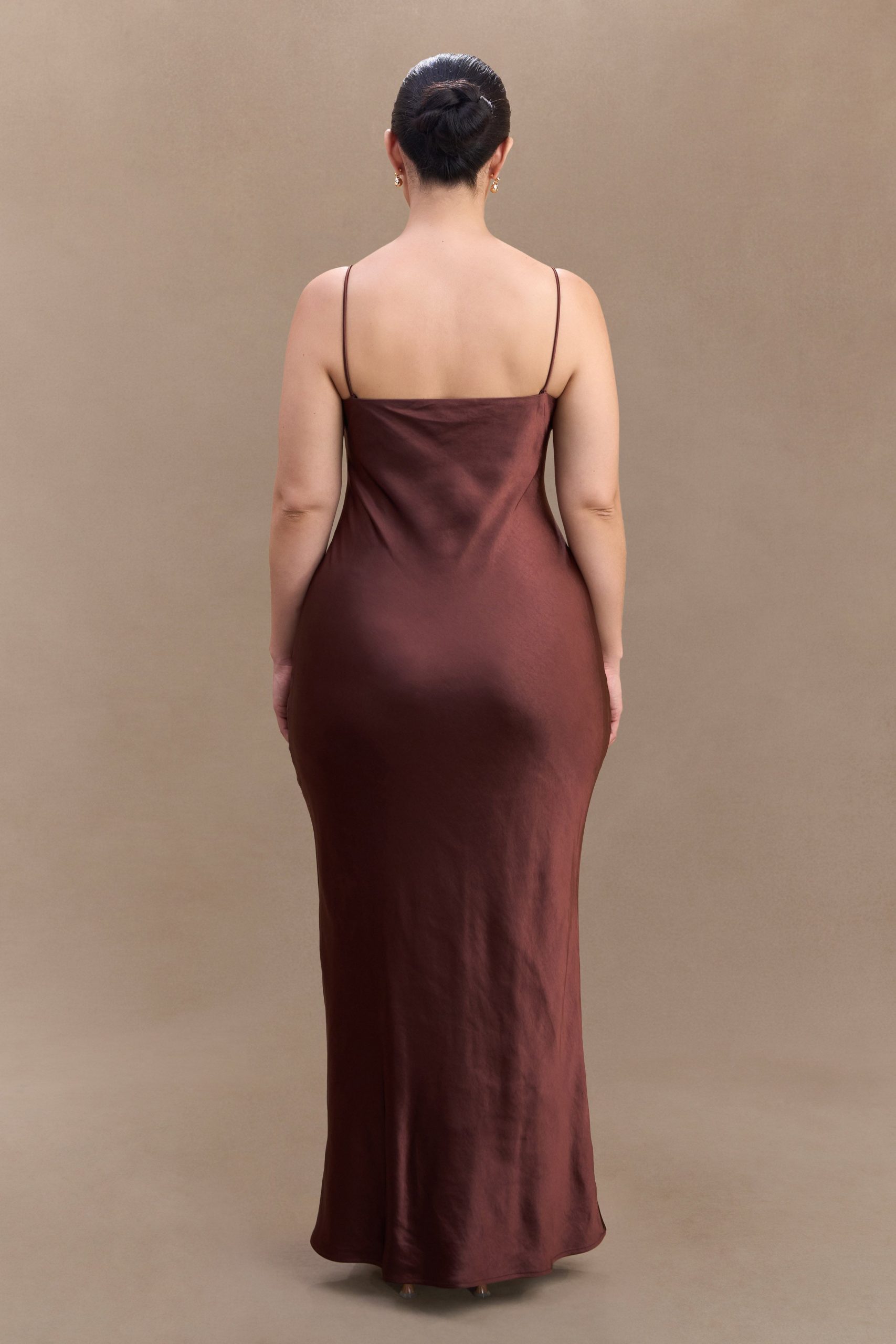 Lilly Sweetheart Satin Maxi Dress - Dark Chocolate - Image 6