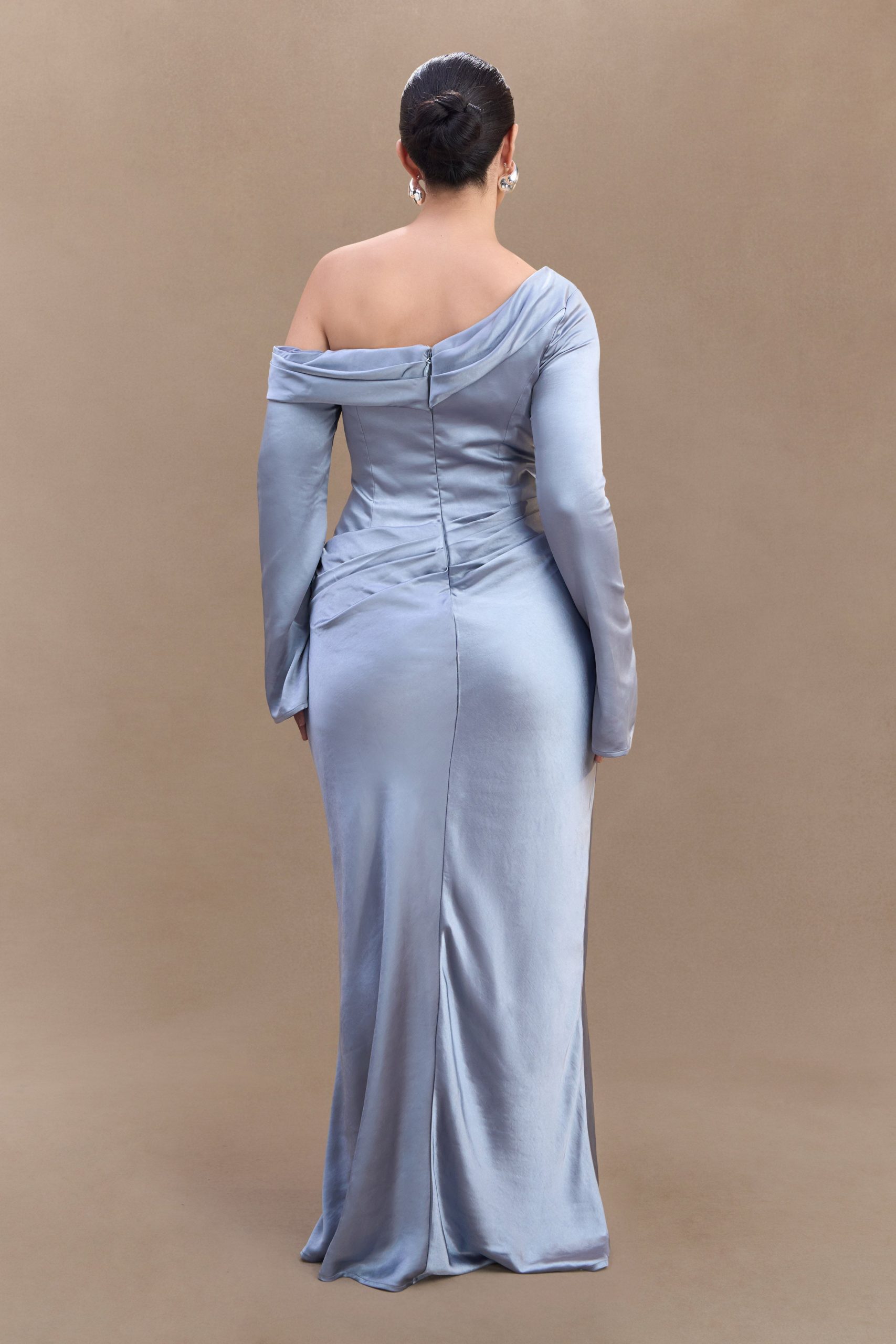 Iris Long Sleeve Satin Maxi Dress - Frosted Blue - Image 5