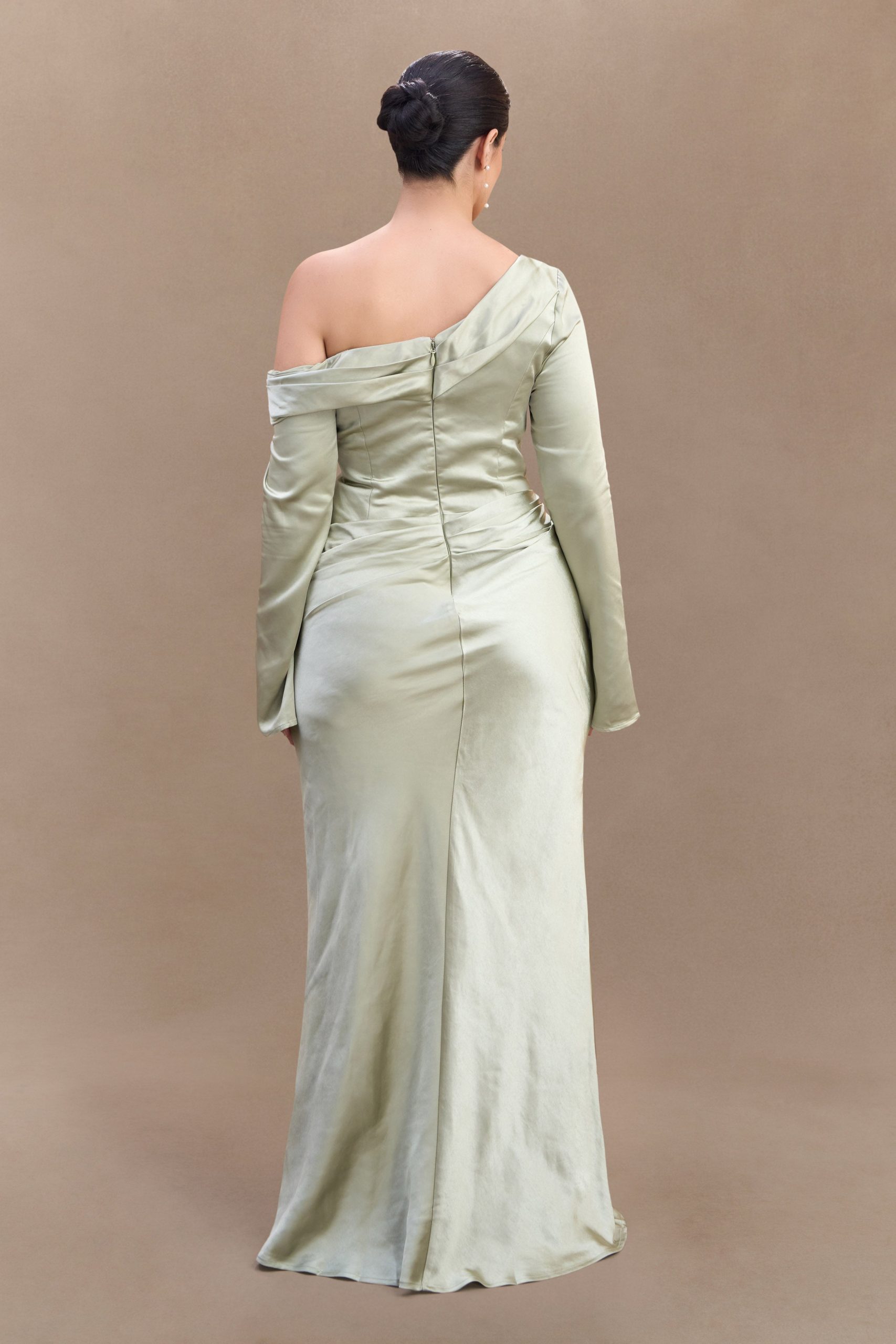 Iris Long Sleeve Satin Maxi Dress - Sage - Image 5