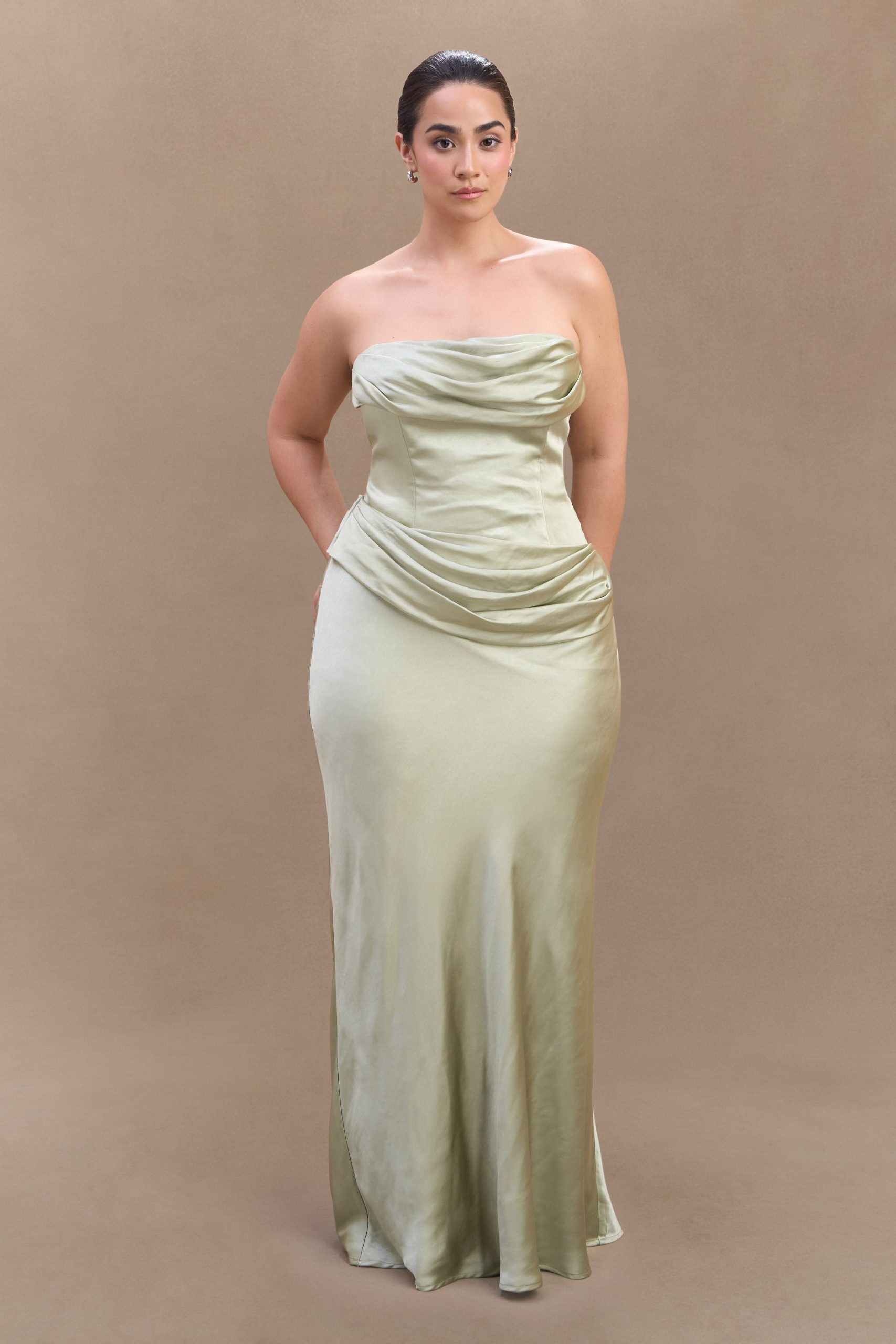 Jasmine Strapless Satin Maxi Dress - Sage - Image 8