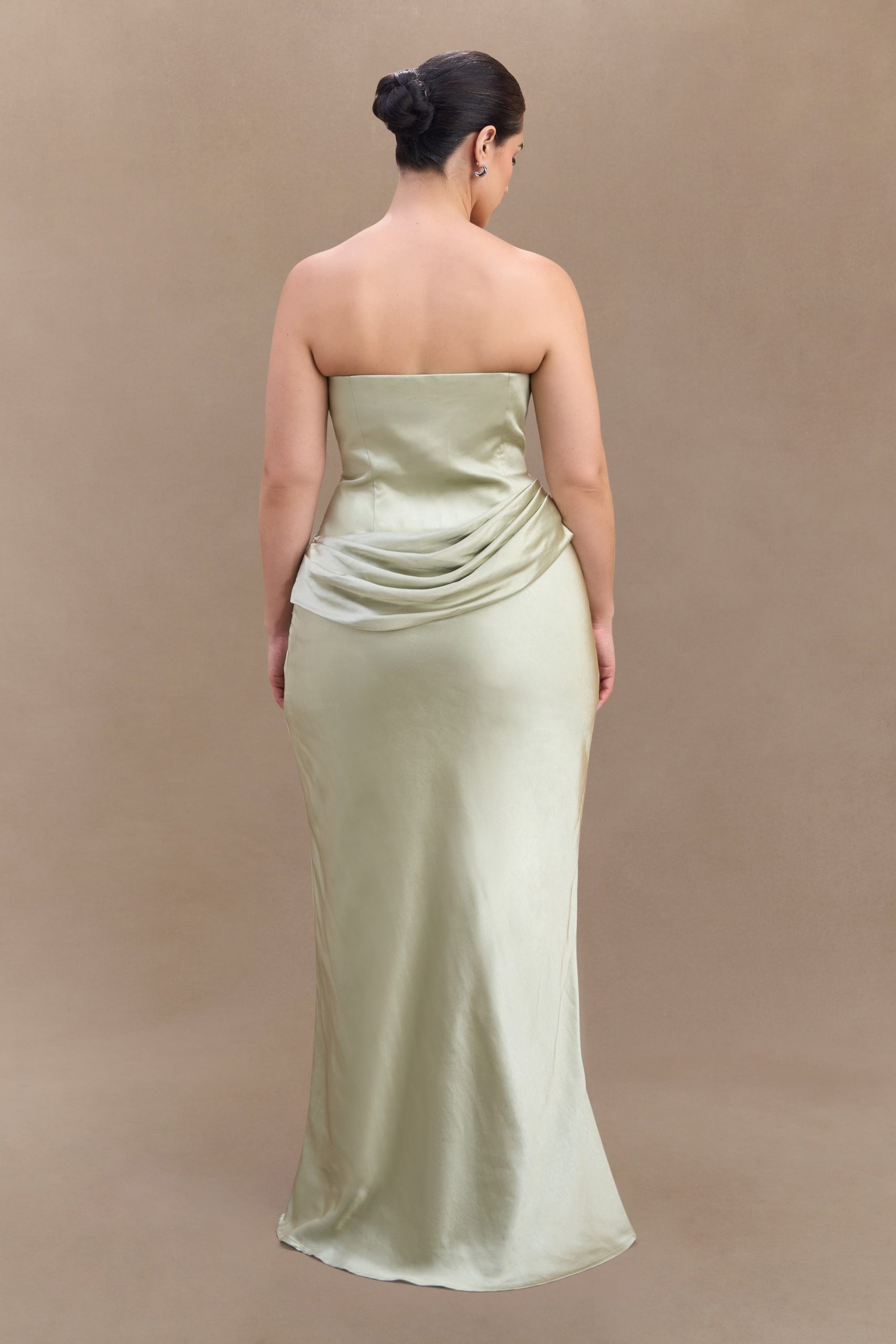 Jasmine Strapless Satin Maxi Dress - Sage - Image 9