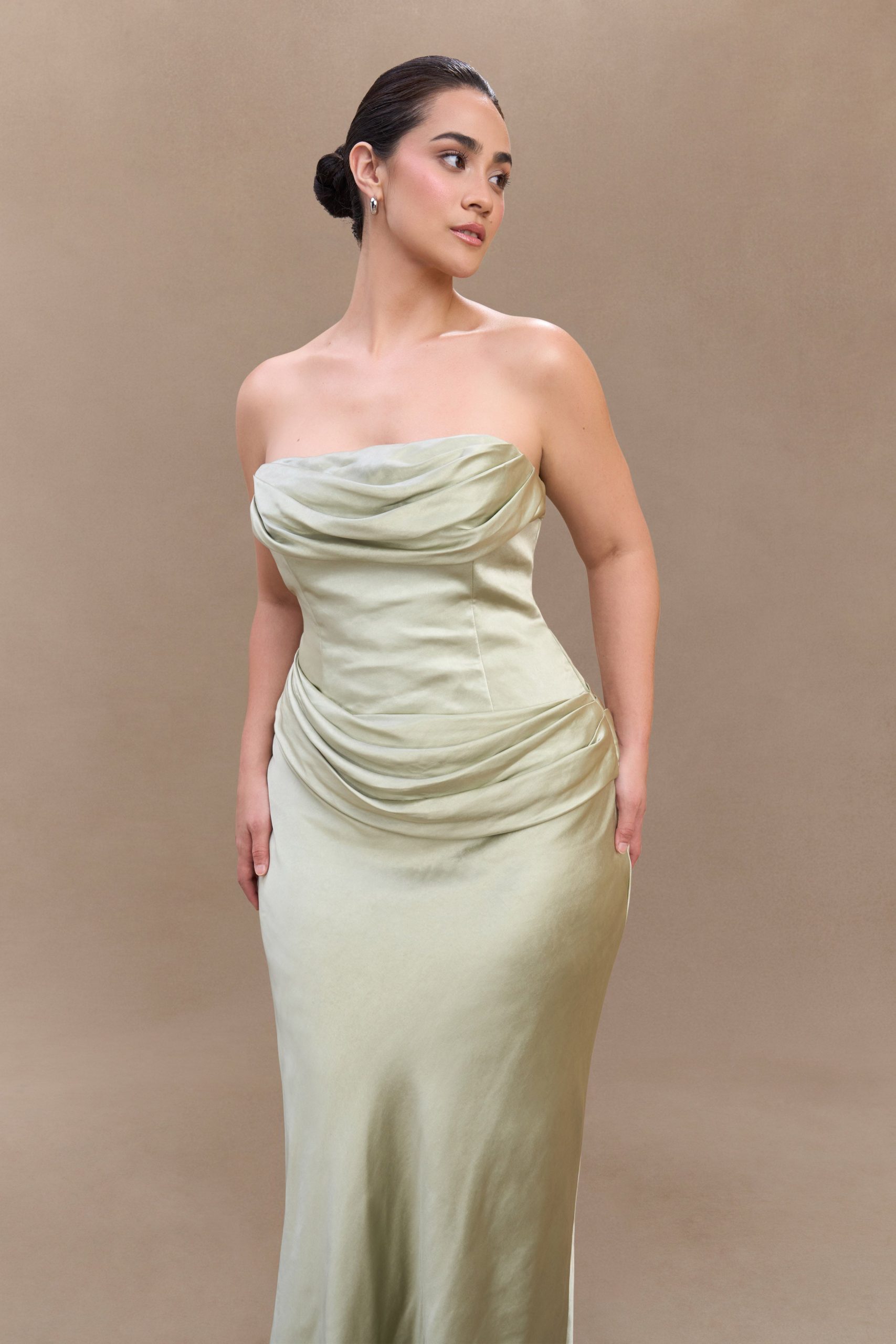 Jasmine Strapless Satin Maxi Dress - Sage - Image 10