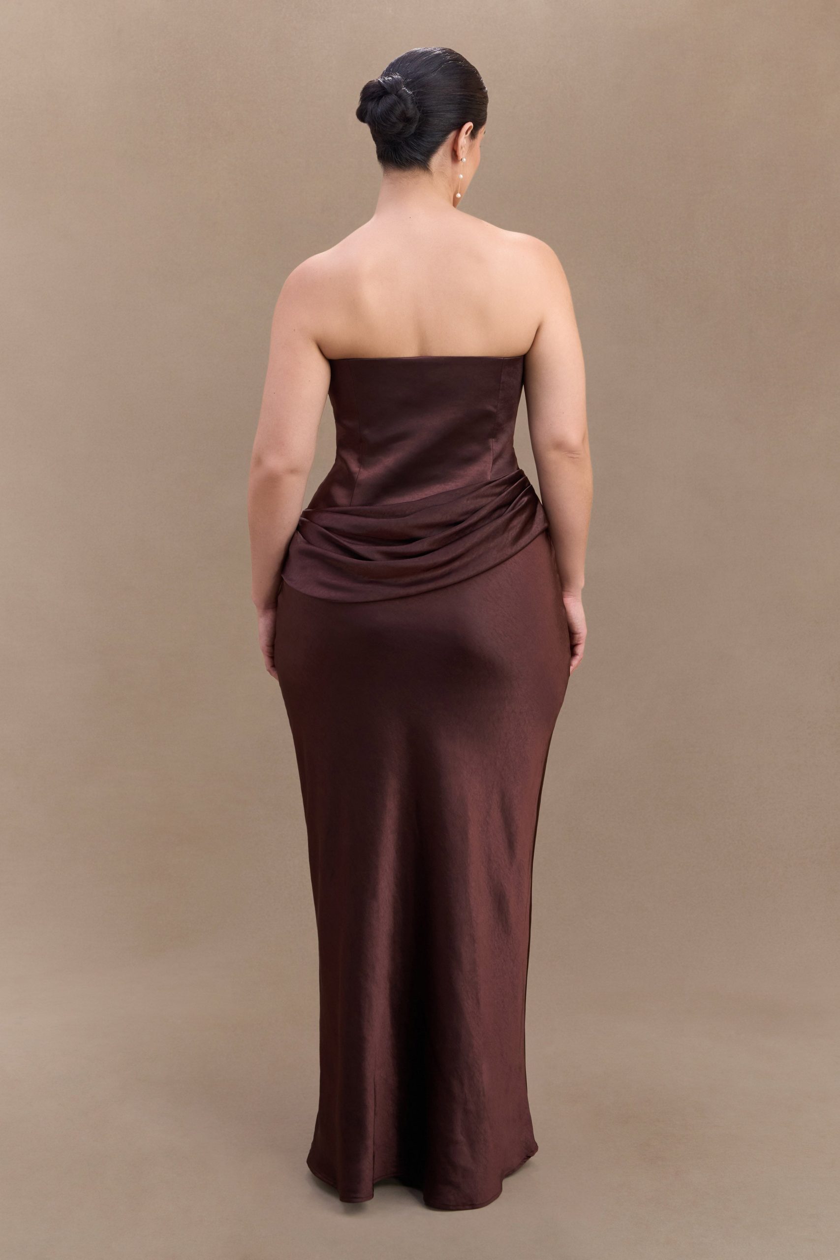 Jasmine Strapless Satin Maxi Dress - Dark Chocolate - Image 12