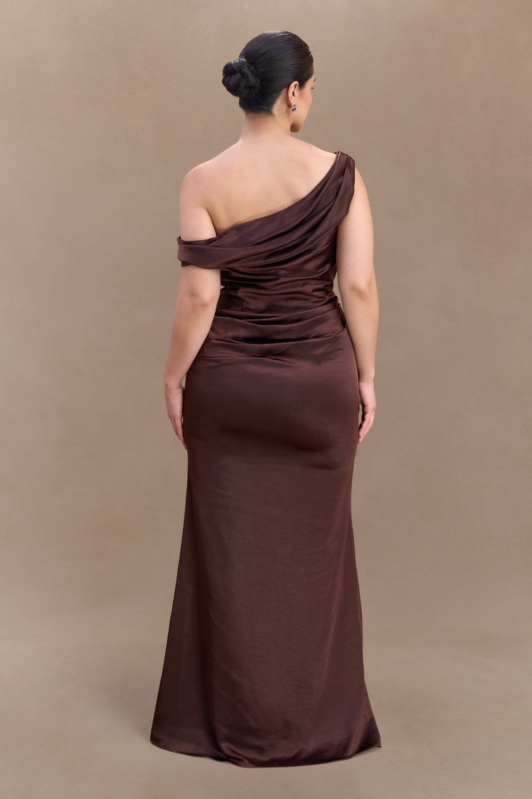Dalia Off Shoulder Satin Maxi Dress - Dark Chocolate - Image 10