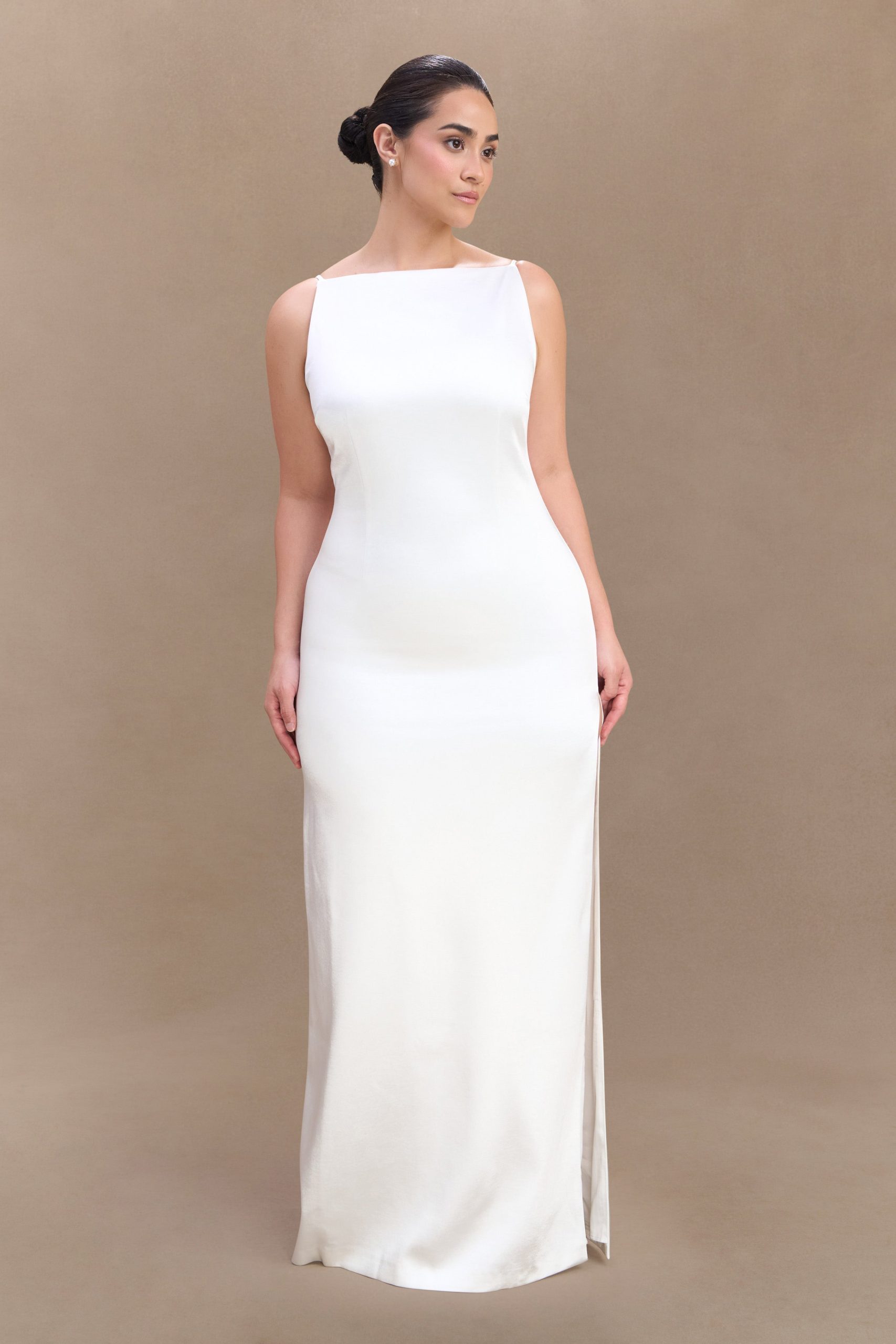 Violet Sleeveless Satin Maxi Dress - White - Image 4