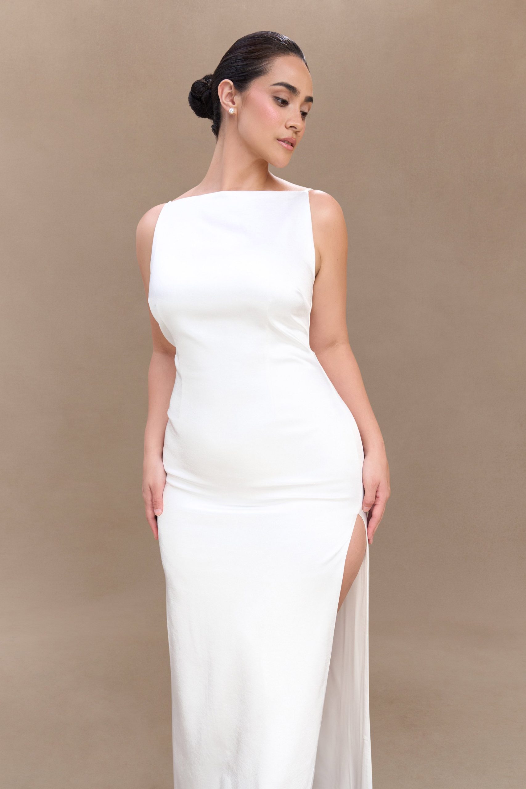 Violet Sleeveless Satin Maxi Dress - White - Image 6