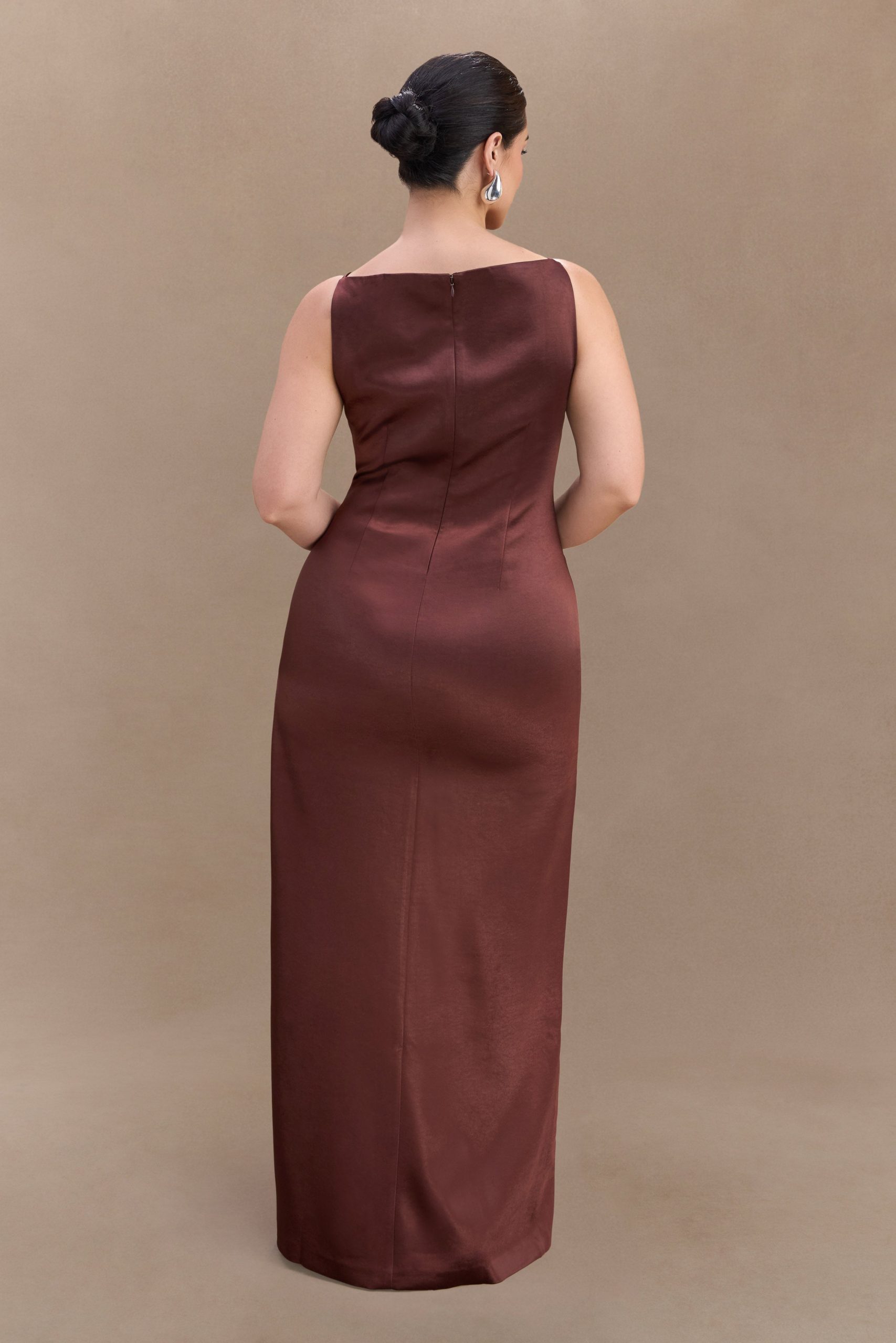 Violet Sleeveless Satin Maxi Dress - Dark Chocolate - Image 5