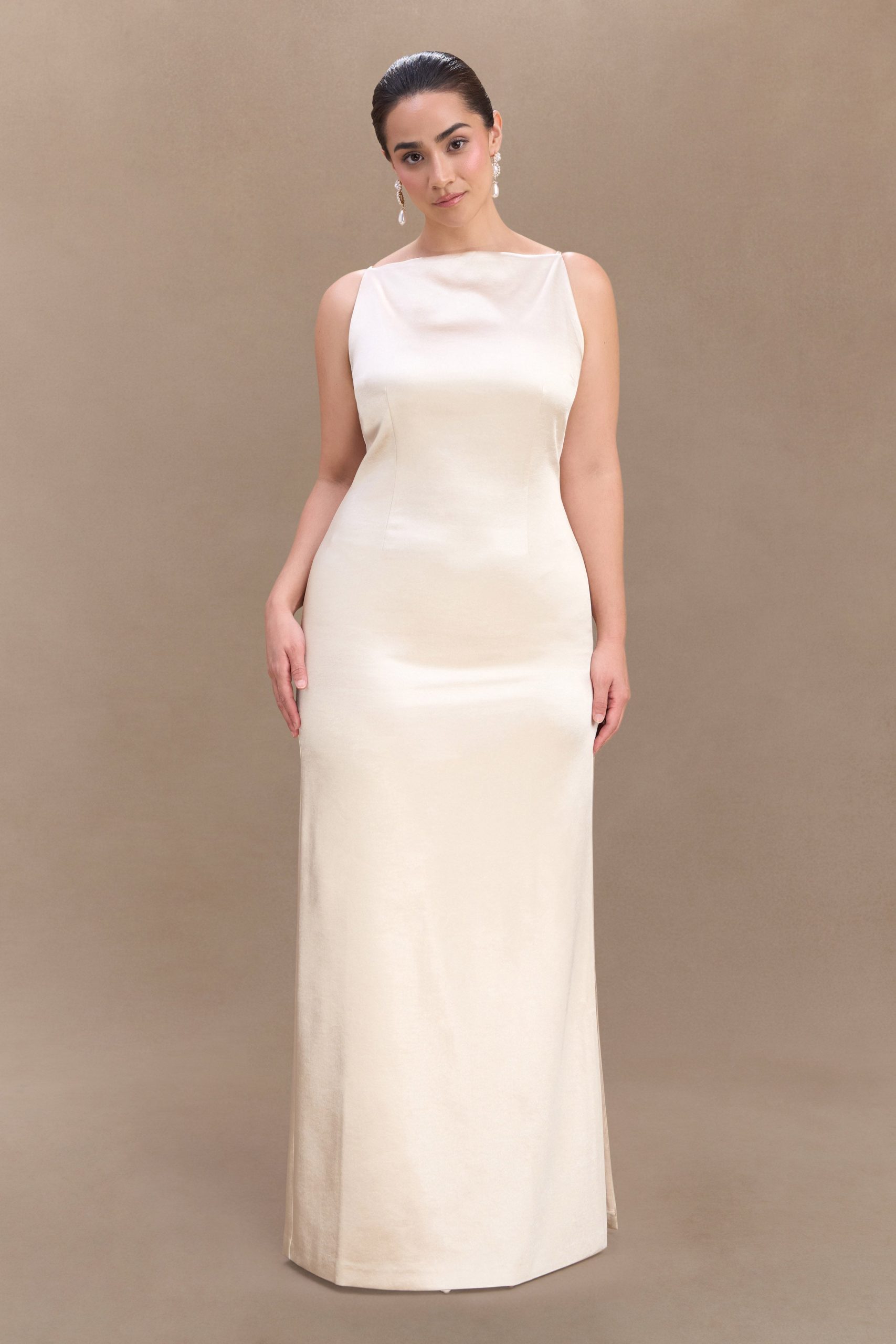 Violet Sleeveless Satin Maxi Dress - Blush Gold - Image 4