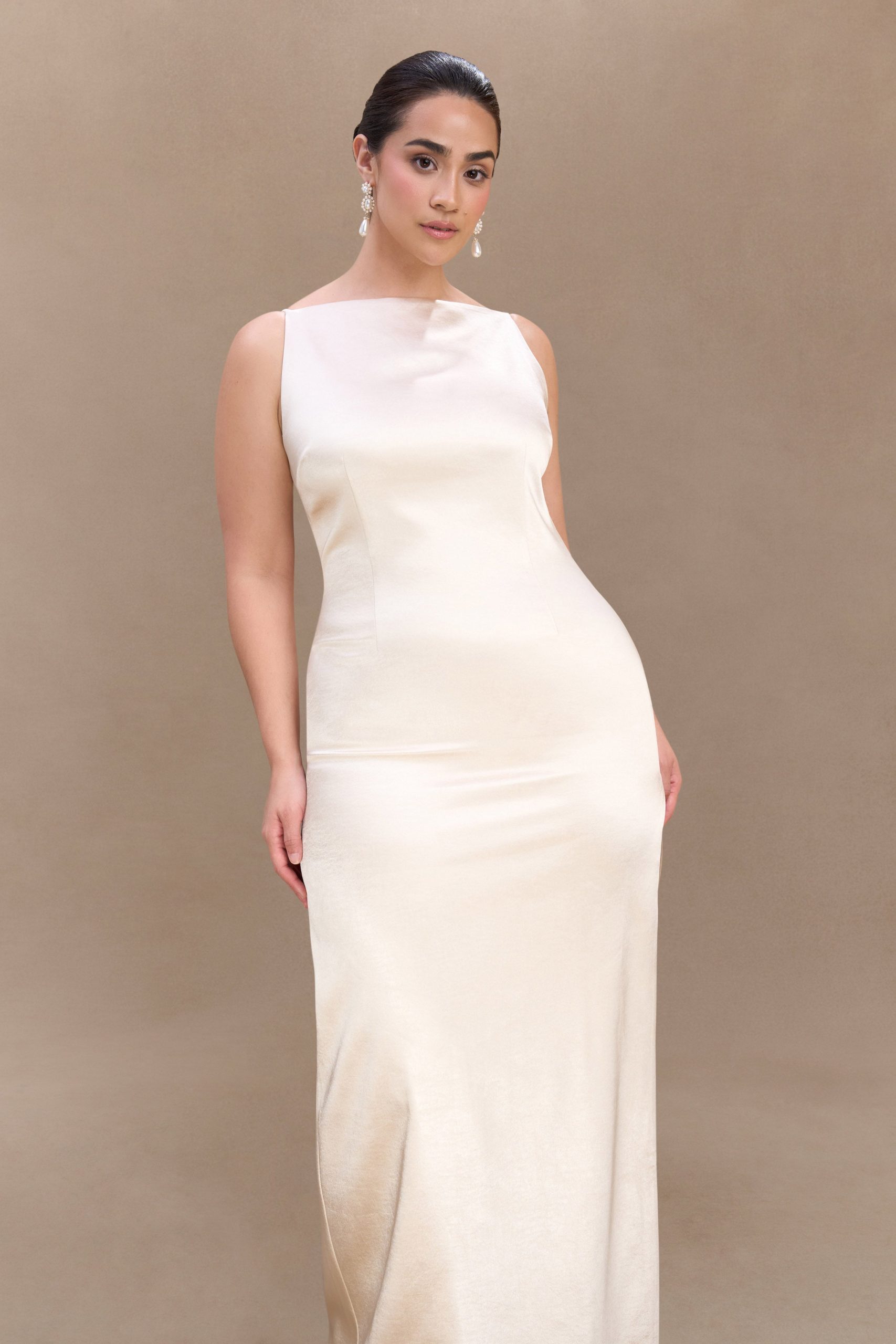 Violet Sleeveless Satin Maxi Dress - Blush Gold - Image 6