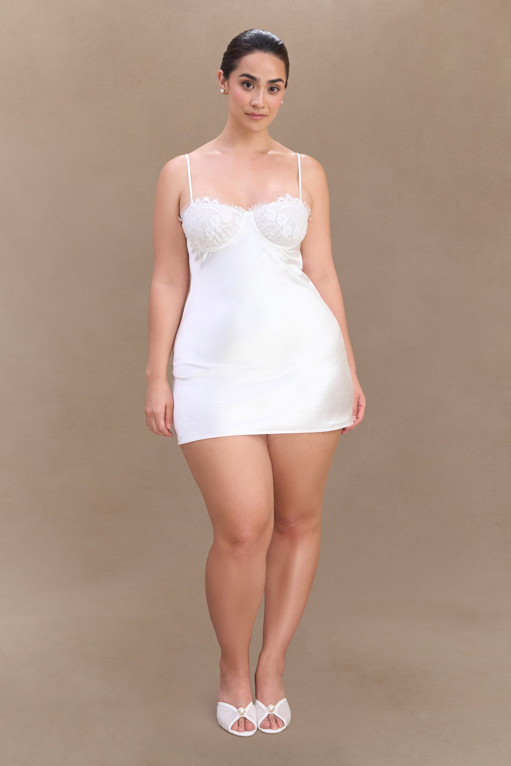 Scarlett Satin Slip Mini Dress - Ivory - Image 7