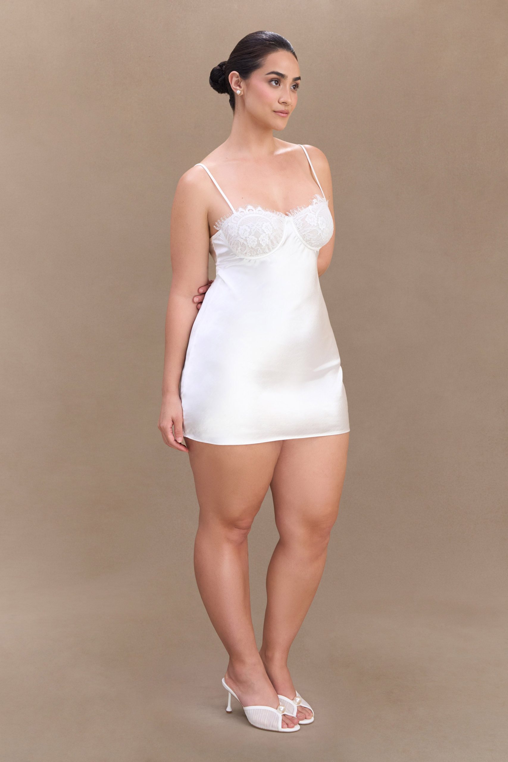Scarlett Satin Slip Mini Dress - Ivory - Image 9