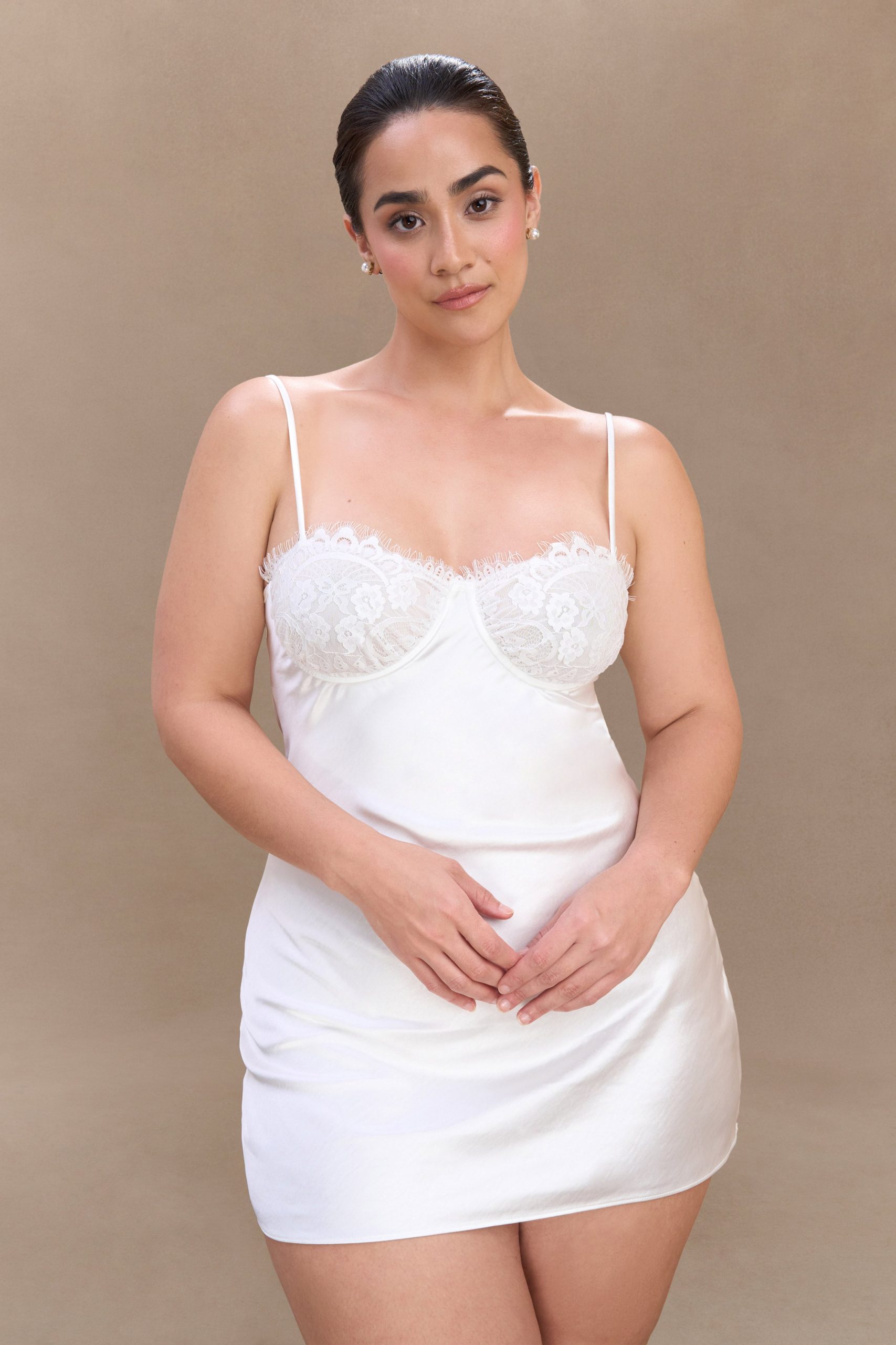 Scarlett Satin Slip Mini Dress - Ivory - Image 10