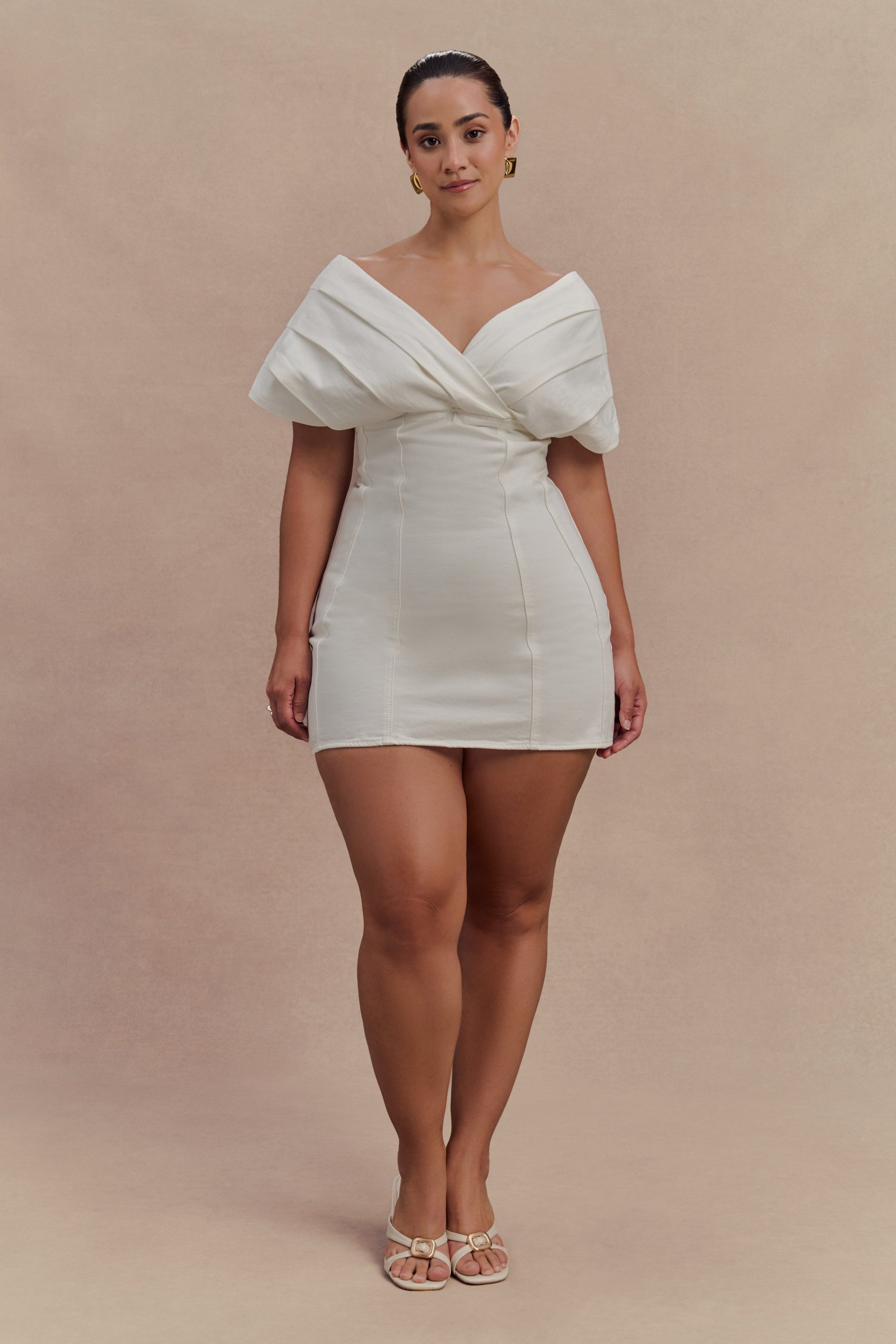 Pascale Off Shoulder Denim Mini Dress - White - Image 6