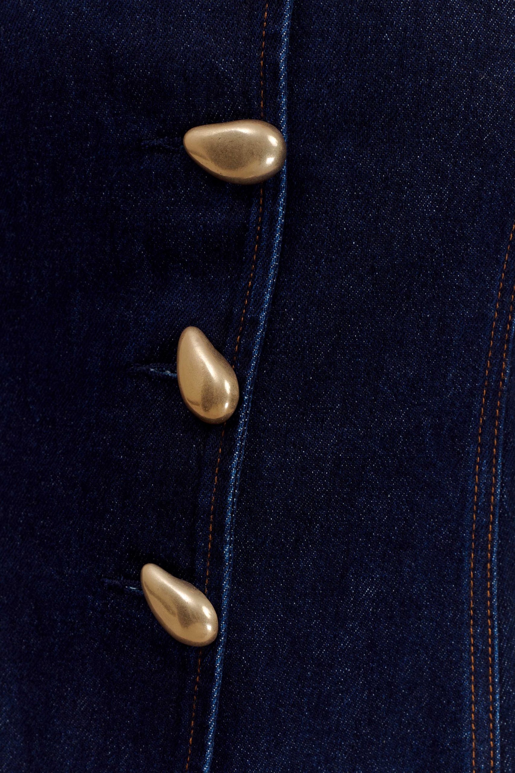 Lennox Strapless Long Line Button Top - Indigo Blue - Image 6