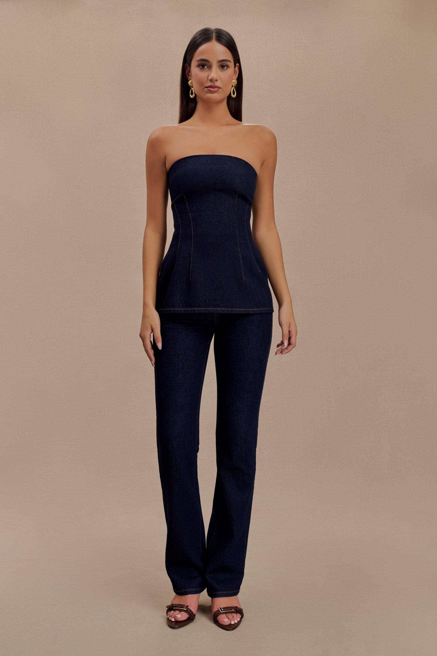 Madelyn Strapless Longline Denim Top - Indigo Blue - Image 4