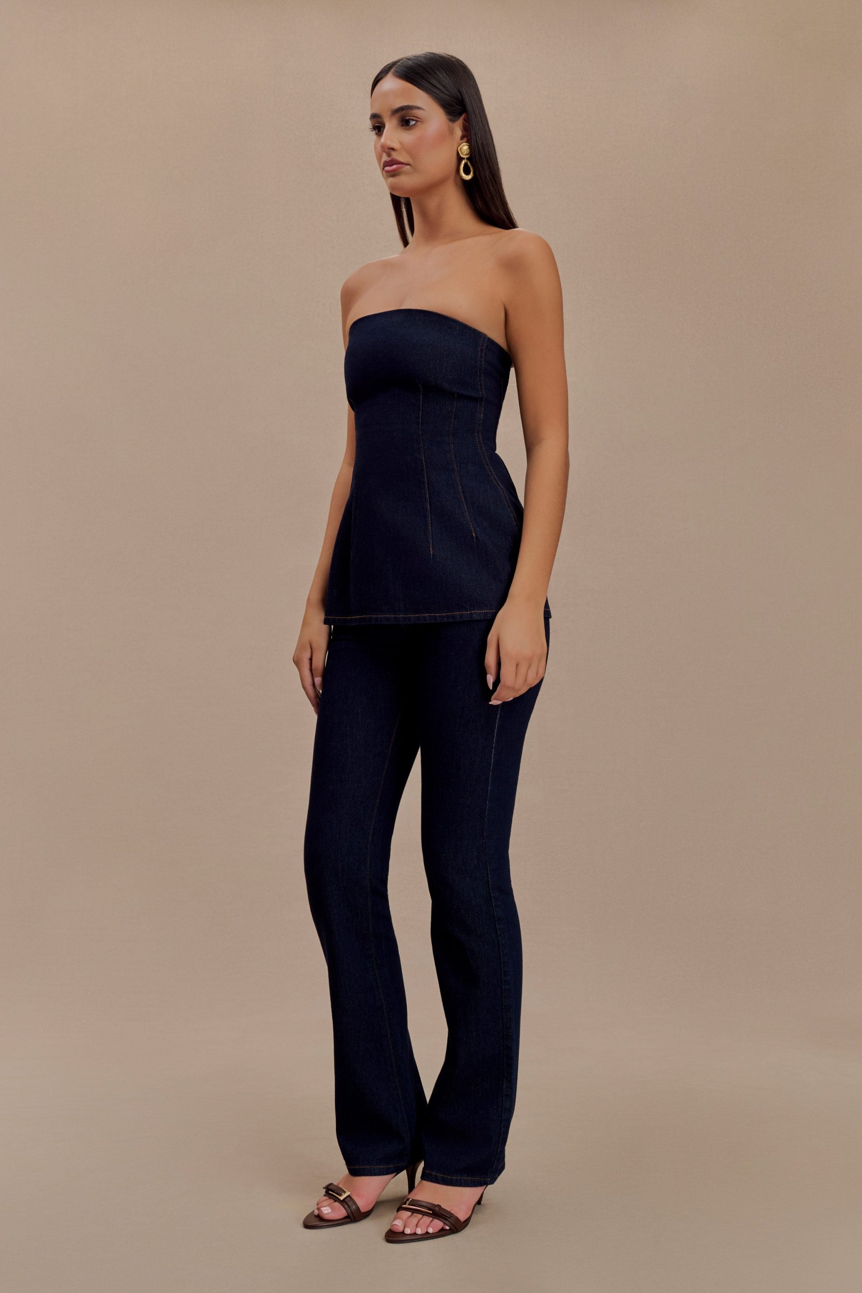 Madelyn Strapless Longline Denim Top - Indigo Blue - Image 6