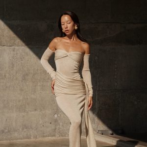 Ingrid Metallic Knit Maxi Dress - Bronze