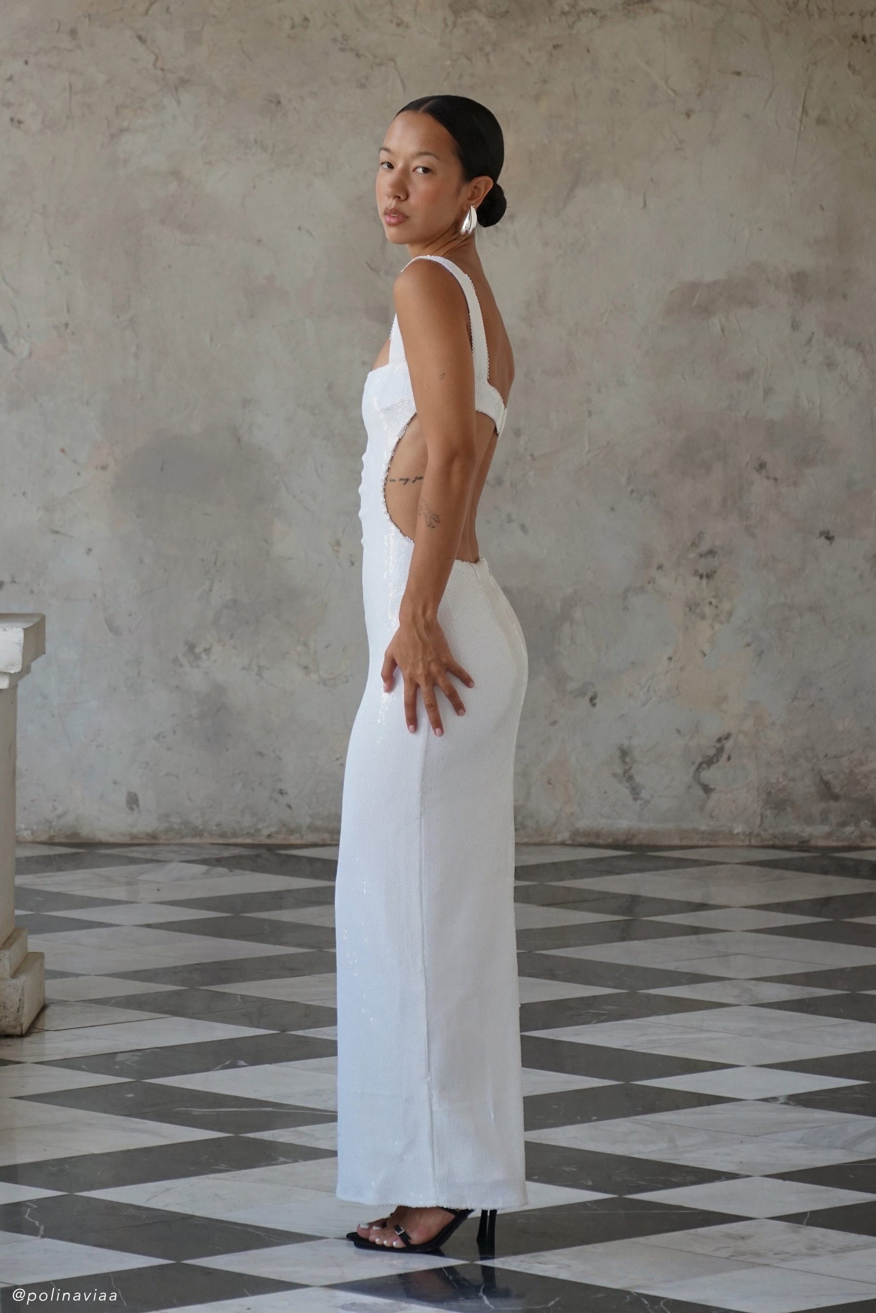Adoria Sequin Cut Out Maxi Dress - White - Image 4