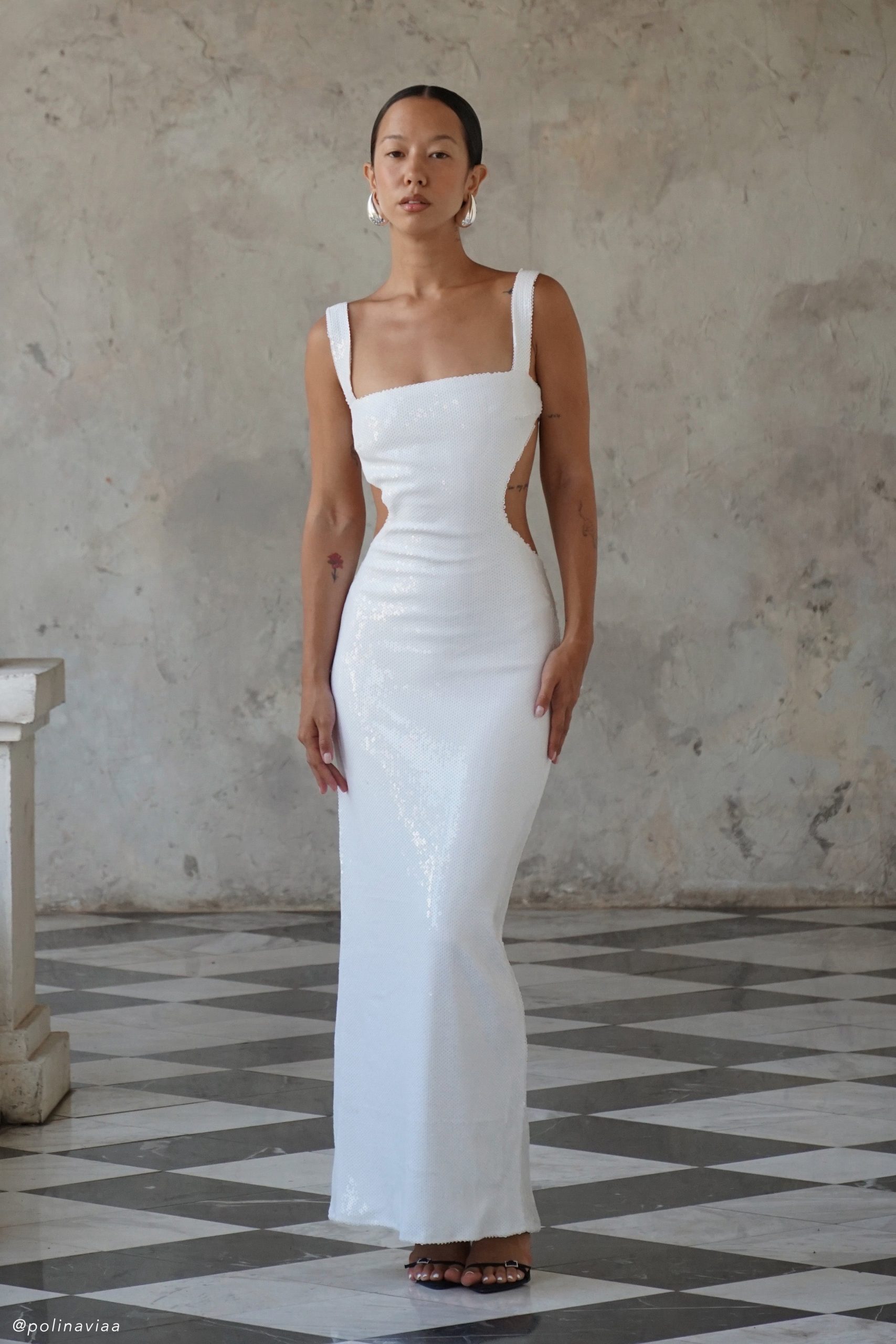 Adoria Sequin Cut Out Maxi Dress - White - Image 5