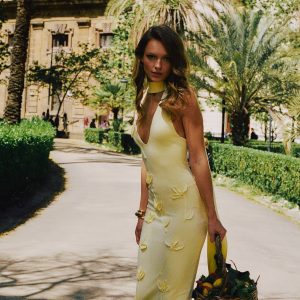 Wynn Floral Knit Midi Dress - Lemon